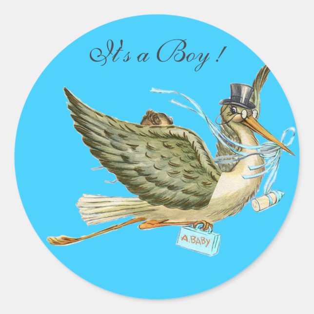 STORK BABY SHOWER RUNDER AUFKLEBER (Vorderseite)