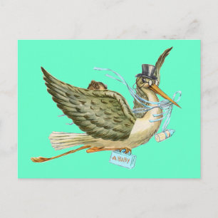 STORK BABY SHOWER, Turquase Einladungspostkarte