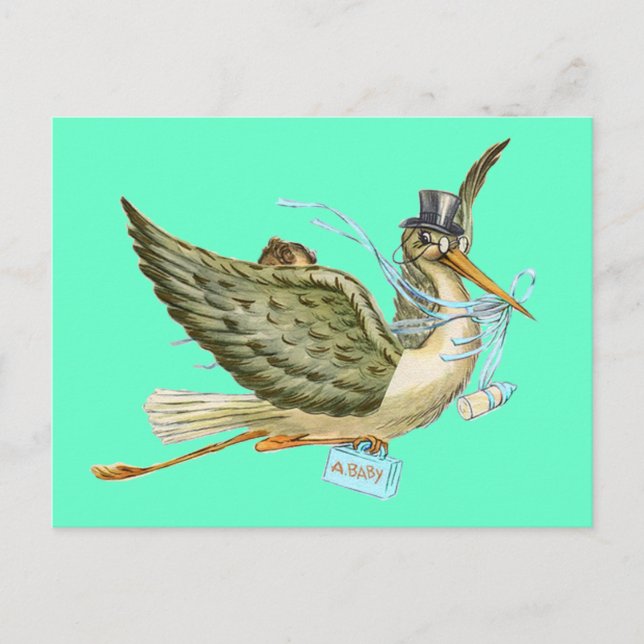 STORK BABY SHOWER, Turquase Einladungspostkarte (Vorderseite)