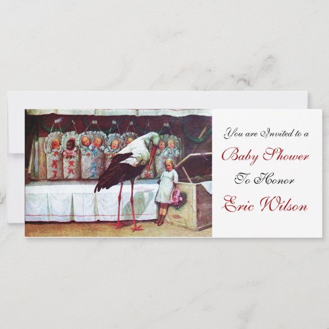 STORK BABY SHOWING New Baby Ankunft White Einladung (Vorderseite)