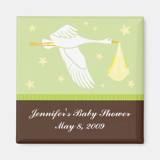 Stork Baby Showmagnet - Grün/Braun Magnet (Vorne)