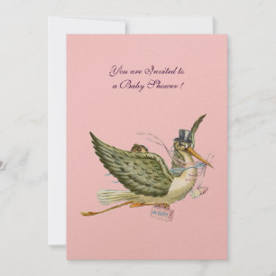 STORK BABY SHOWY, gold-metallisch Einladung