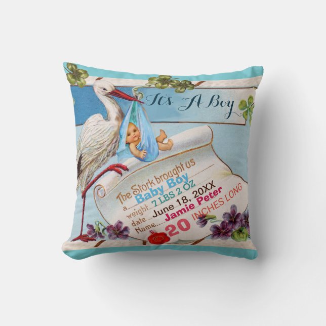 STORK, BABY UND KLEEBLATTS Blumenjungen Babystatte Kissen (Vorderseite)