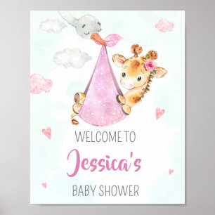 Stork Begrüßung Party Zeichen Girl giraffe Party P Poster