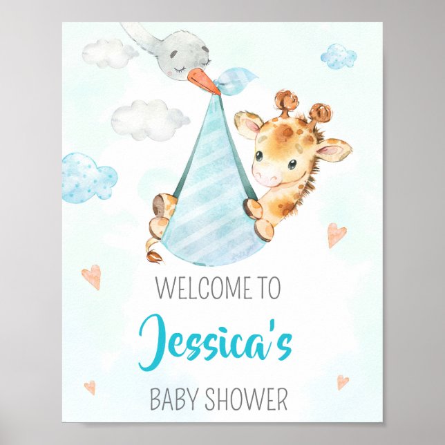 Stork Begrüßungsschild Party Boy giraffe Party Pos Poster (Vorne)