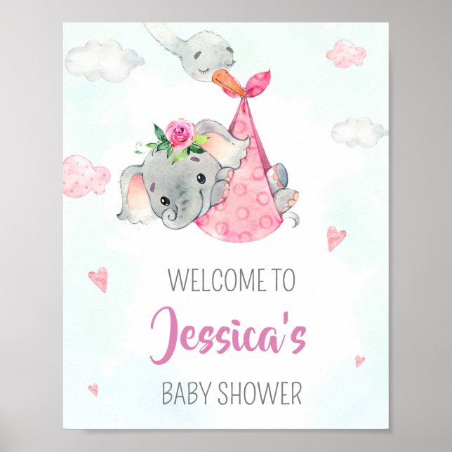 Stork Begrüßungsschild Party Girl Elefanten Plakat (Vorne)