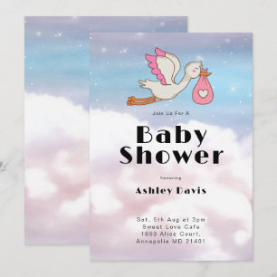 Stork Bird Sky und Cloud Baby Dusche Einladung