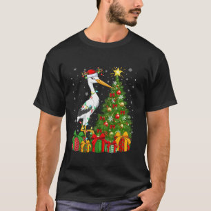 Stork Bird Xmas Tree Lighting Weihnachtsmannmütze  T-Shirt