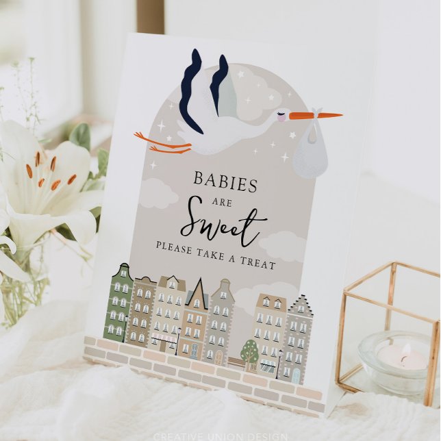 Stork Boho Baby Dusche Babys sind süße Favoriten Sockelschild (Boho Baby Shower Stork)