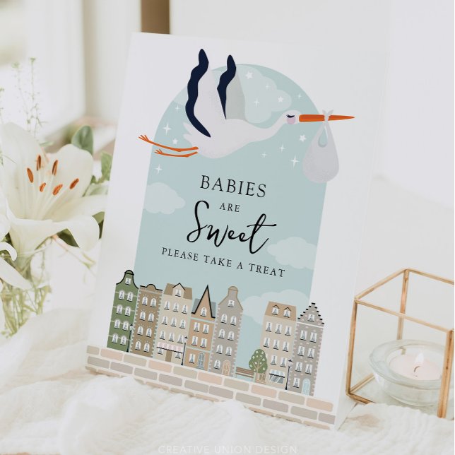 Stork Boho Baby Dusche Babys sind süße Favoriten Sockelschild (Boho Baby Shower Stork)