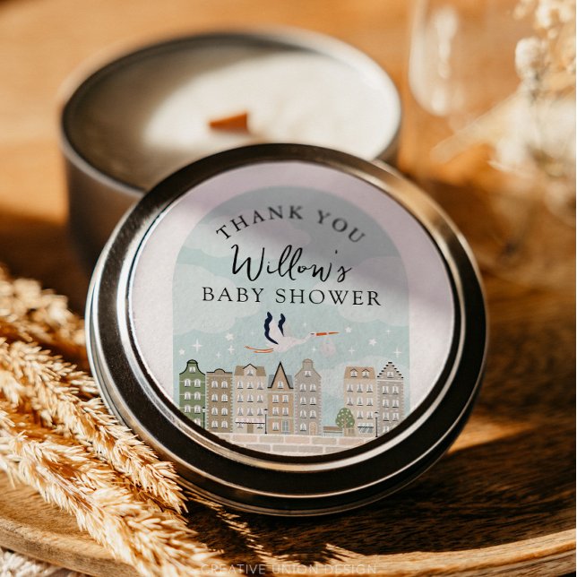 Stork Boho Baby Shower Sprinkle Danke Runder Aufkleber (Boho Baby Shower Stork)