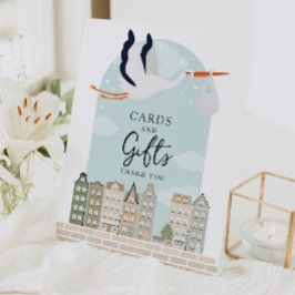 Stork Boho Babydusche Decke Karten und Geschenke Z Sockelschild