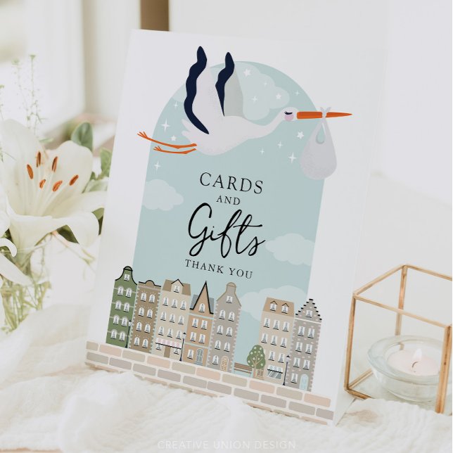 Stork Boho Babydusche Decke Karten und Geschenke Z Sockelschild (Boho Baby Shower Stork)