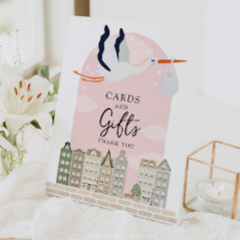 Stork Boho Babydusche Decke Karten und Geschenke Z Sockelschild