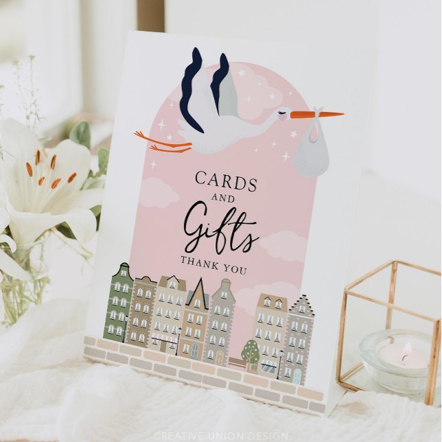 Stork Boho Babydusche Decke Karten und Geschenke Z Sockelschild (Boho Baby Shower Stork)