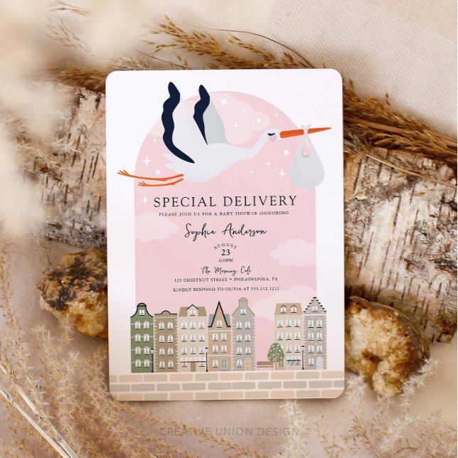 Stork Boho Babydusche Sonderauslieferung Sprinkle Einladung (Boho Baby Shower Stork)