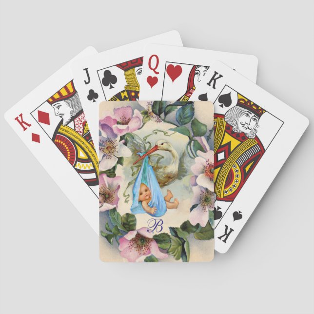 STORK BOY BABY DUSCHE, PINK WILD ROSE MONOGRAM SPIELKARTEN (Rückseite)