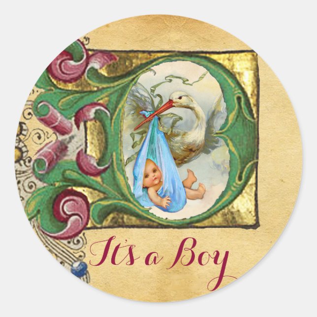 STORK BOY BABY DUSCHMUSTER FLORALPARKPLATZ MONOGRA RUNDER AUFKLEBER (Vorderseite)