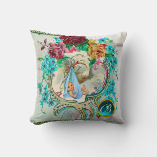 STORK BOY BABY SHOWER Floral Birth Boy Baby Stats Kissen