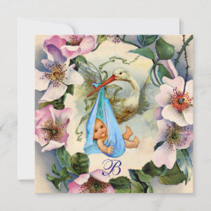 STORK BOY BABY SHOWER ,PINK WILD ROSE Vielen Dank Einladung