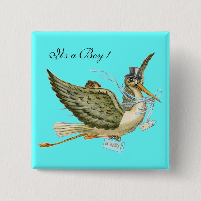 STORK BOY BABY SHOWER ,Türkis Blau "It's a Boy" Button (Vorderseite)