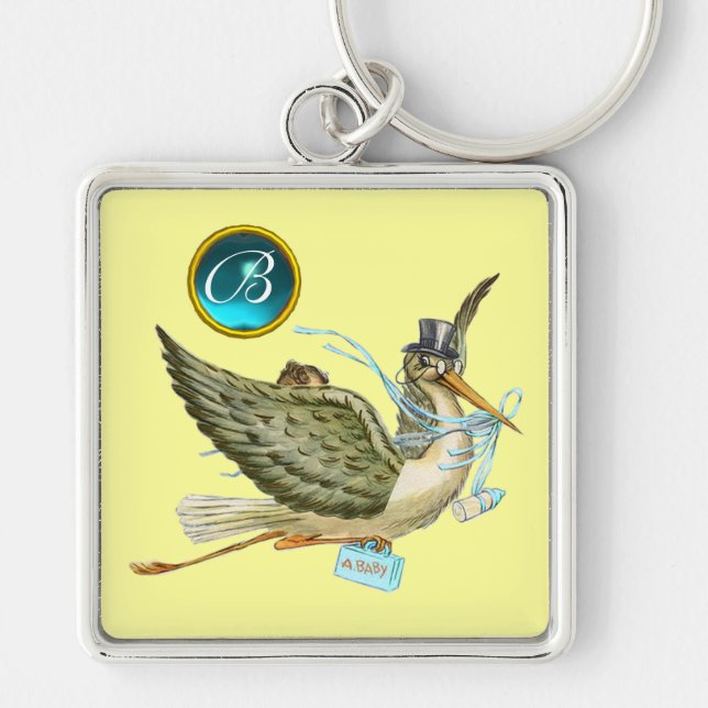 STORK BOY BABY SHOWY BLUE GEM MONOGRAM Yellow Schlüsselanhänger (Vorne)