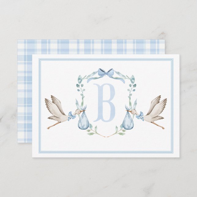 Stork Boy Preppy Southern Blue Baby Dusche Dankeskarte (Vorne/Hinten)