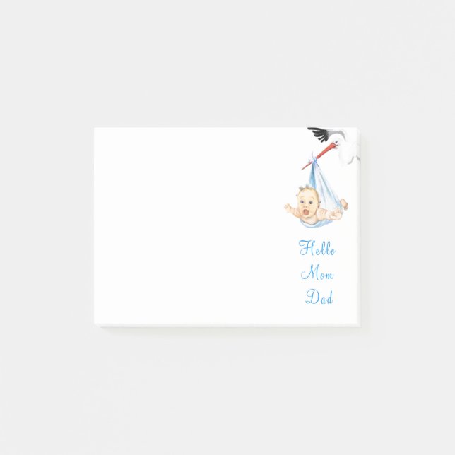 Stork Carry Baby - Cartoon Sweet Funny Hello Post-it Klebezettel (Vorderseite)