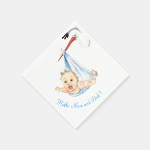 Stork Carry Baby - Cartoon Zeichnend - Anpassen  Serviette