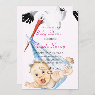 Stork Carry Baby Funny Shower Einladung