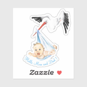 Stork Carry Baby Funny Sticker Cartoon Malerei