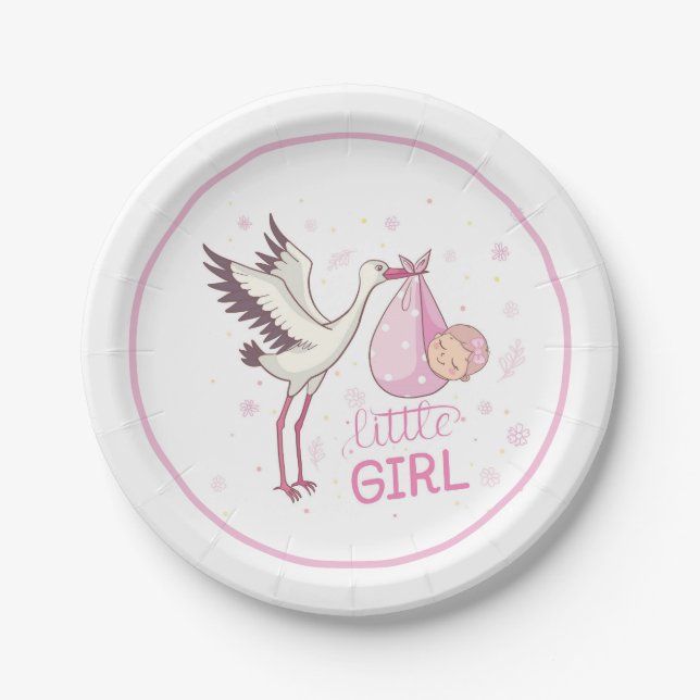 Stork Carry Baby Girl Pappteller (Vorderseite)