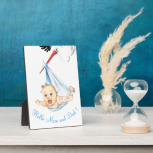 Stork Carry Baby Plaque Babydusche Geschenke Fotoplatte