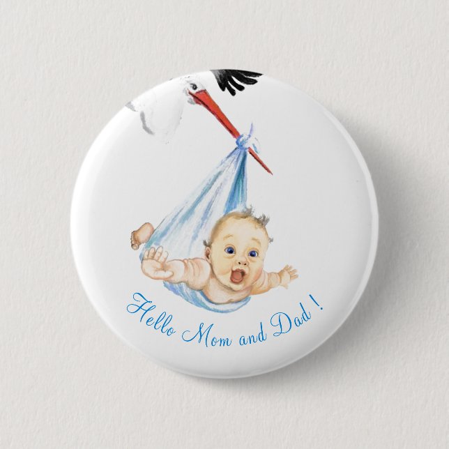 Stork Carry Baby - Zeichnend Cartoon - Sweet Fun Button (Vorderseite)