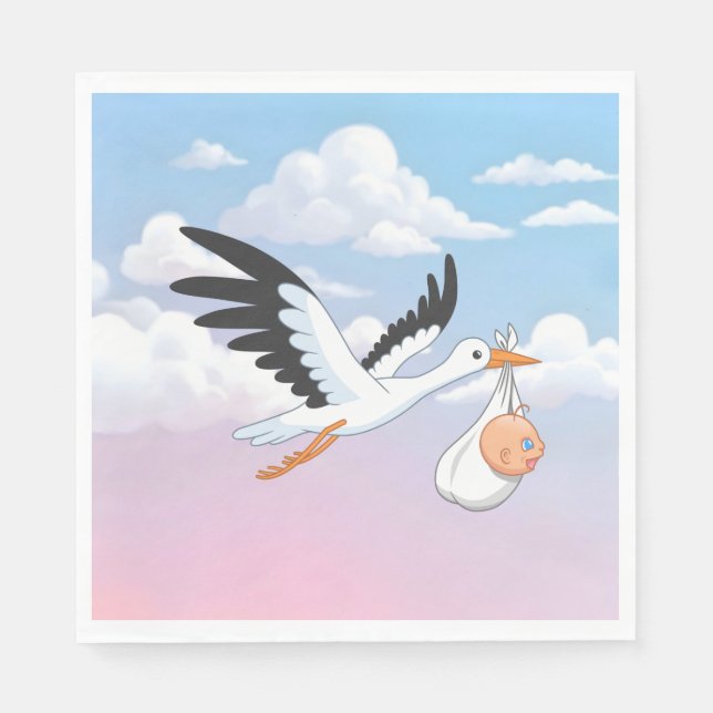 Stork Carrying a Baby Cloudy Sky Serviette (Vorderseite)