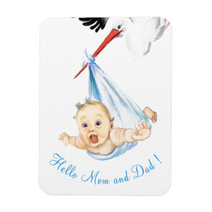 Stork Carrying Baby - Cartoon Drawing Sweet Funny Magnet