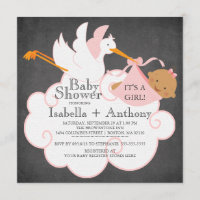 Stork Chalkboard African American Girl Baby Dusche