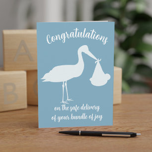 Stork Delivery Blue Boy Baby Gratulations Card Karte