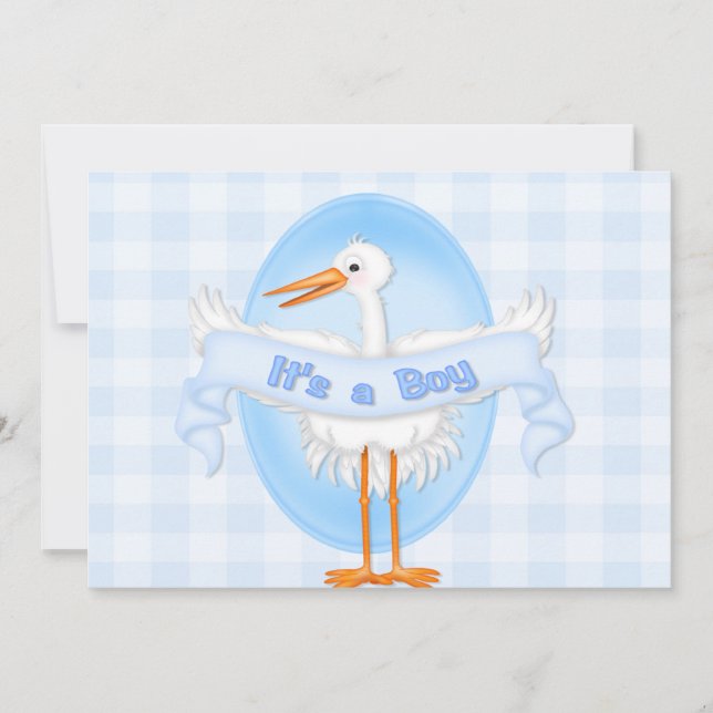Stork Es ist eine Boy Baby Shower Einladung (Vorderseite)
