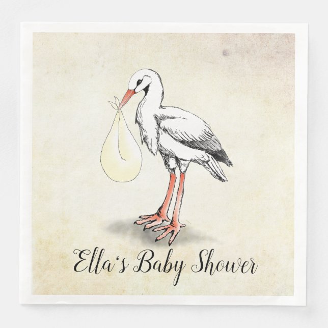 Stork Gender Neutral Baby Shower Napkins Serviette (Vorderseite)