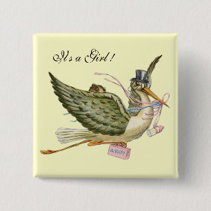 STORK GIRL BABY DUSCHE, rosa Creme Button