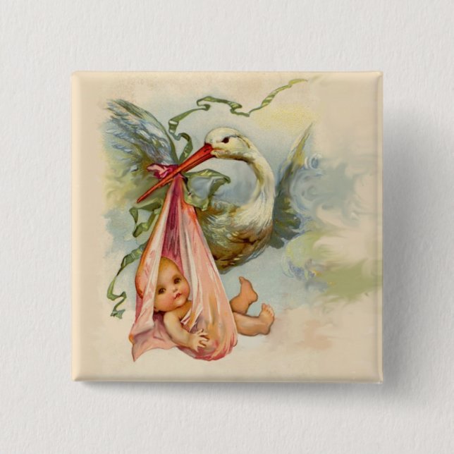 STORK GIRL BABY SHOWER PINK BUTTON (Vorderseite)