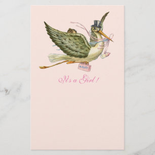 STORK GIRL BABY SHOWY Light Pink Briefpapier