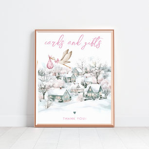 Stork Girl Winter Baby Showkarten & Geschenke Unte Poster