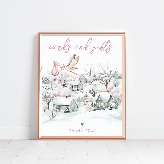 Stork Girl Winter Baby Showkarten & Geschenke Unte Poster (Von Creator hochgeladen)