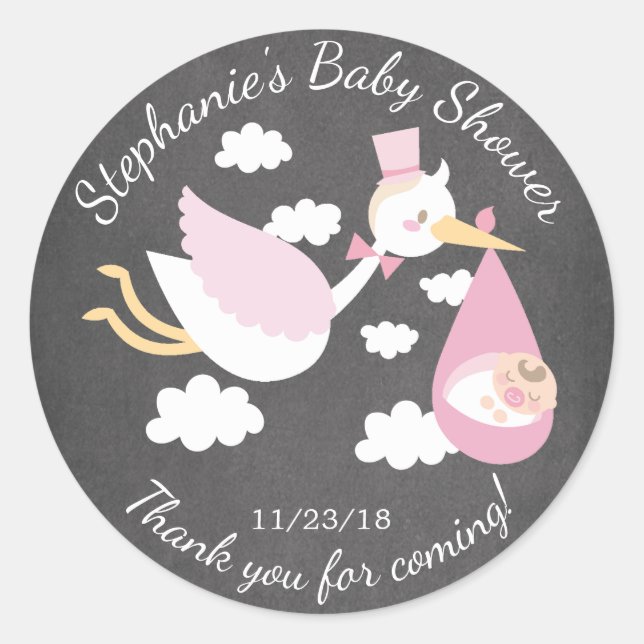 Stork Girls Baby Dusche Gefallen Sticker (Vorderseite)
