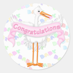 Stork Gratulationsticker (Rosa) Runder Aufkleber