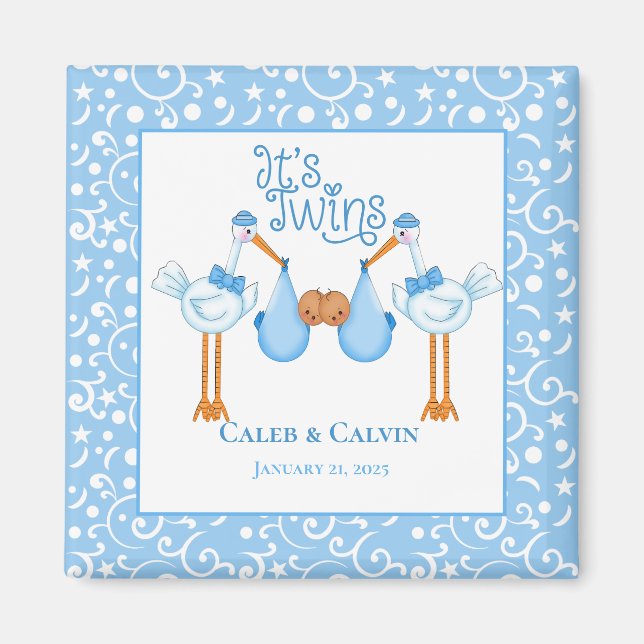 Stork Holding Twin African American Boys Magnet (Vorne)
