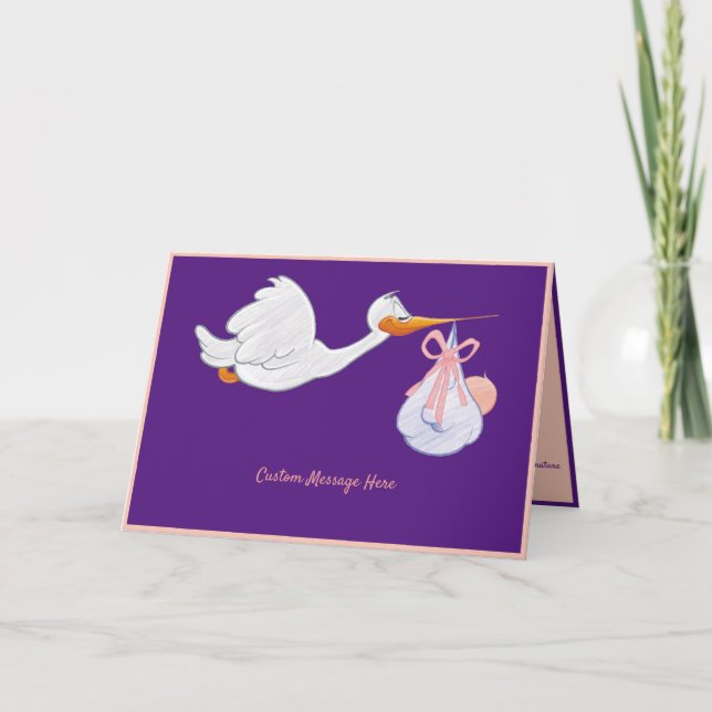 Stork liefert Girl Baby Showcard Karte (Vorderseite)
