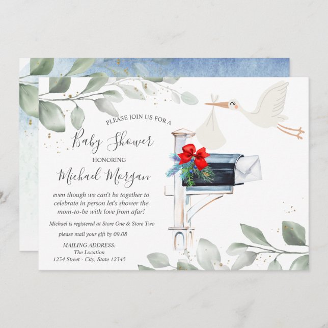 Stork Mailbox Babydusche per Post Einladung (Vorne/Hinten)
